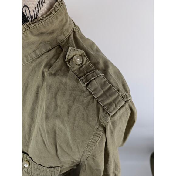 Converse Womens Medium Blouse Button Up 3/4 Sleeve Army Olive Green One Star Top - Picture 7 of 16